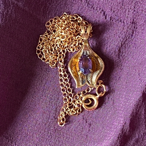 Van Dell I Amethyst 14KT Gold Overlay Necklace I February - Picture 2 of 16